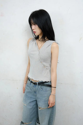 Maroon Button Sleeveless