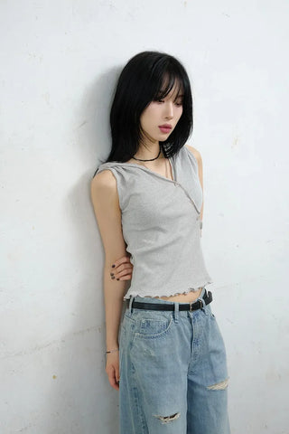 Maroon Button Sleeveless