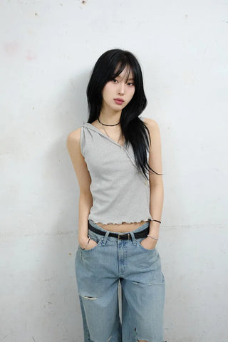 Maroon Button Sleeveless