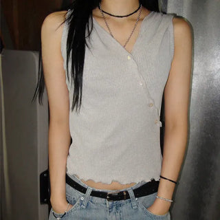 Maroon Button Sleeveless