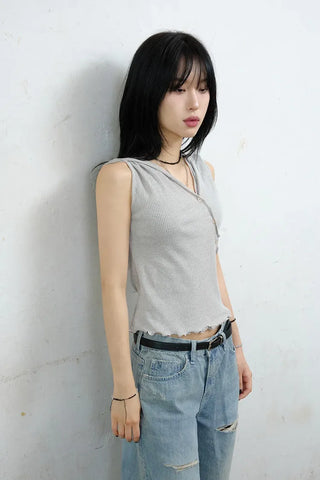 Maroon Button Sleeveless