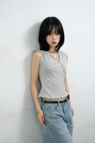 Maroon Button Sleeveless