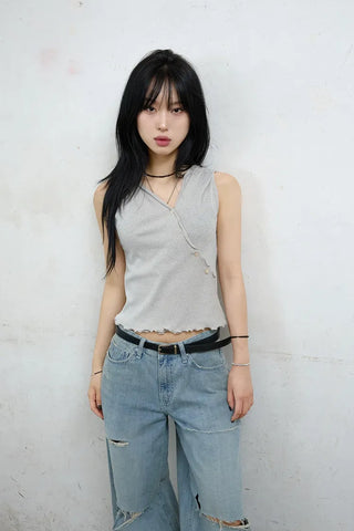 Maroon Button Sleeveless