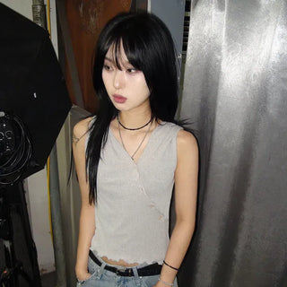 Maroon Button Sleeveless