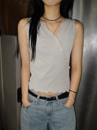 Maroon Button Sleeveless