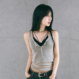 Button Henley Neck Sleeveless