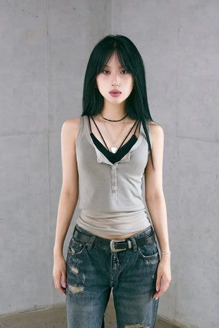 Button Henley Neck Sleeveless
