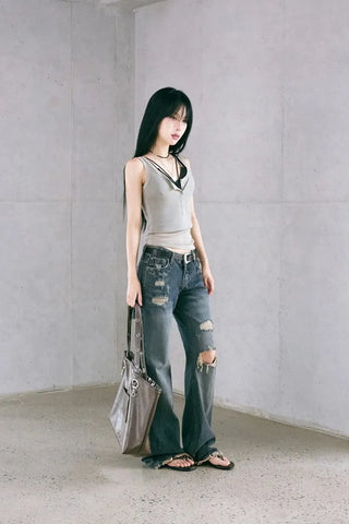 Button Henley Neck Sleeveless