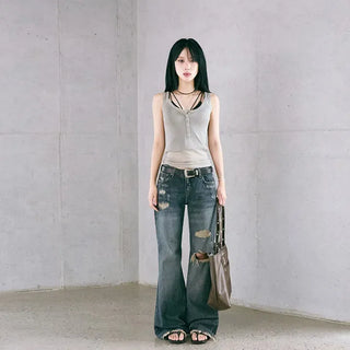 Button Henley Neck Sleeveless