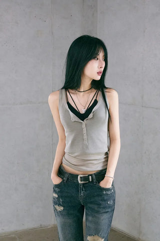 Button Henley Neck Sleeveless