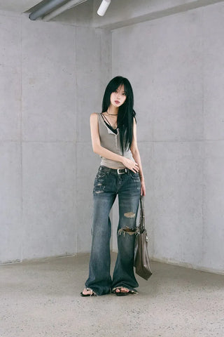 Button Henley Neck Sleeveless