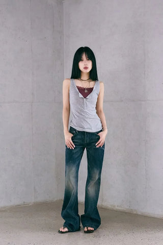 Button Henley Neck Sleeveless