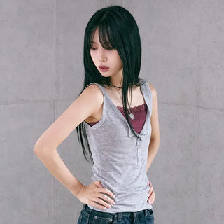 Button Henley Neck Sleeveless