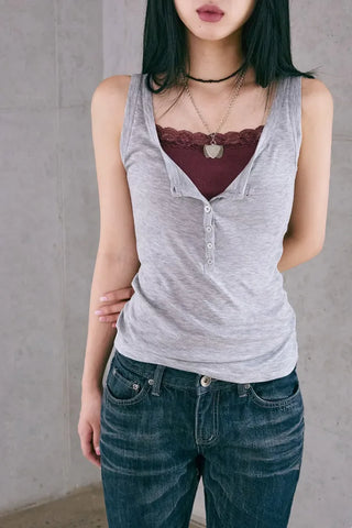 Button Henley Neck Sleeveless