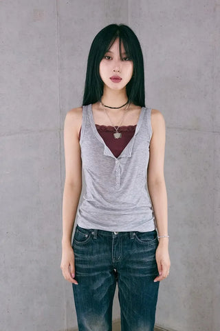Button Henley Neck Sleeveless