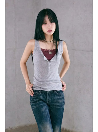 Button Henley Neck Sleeveless