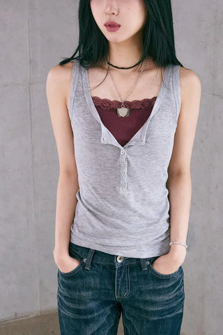 Button Henley Neck Sleeveless