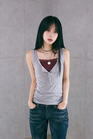 Button Henley Neck Sleeveless