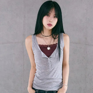Button Henley Neck Sleeveless