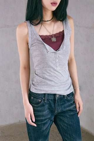 Button Henley Neck Sleeveless