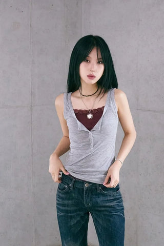 Button Henley Neck Sleeveless