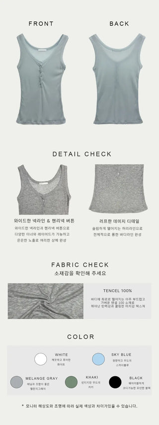 Button Henley Neck Sleeveless