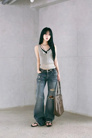 Damaged Loose Bootcut Denim