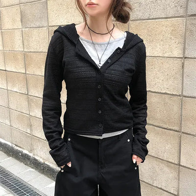 Slim Net Hooded Cardigan