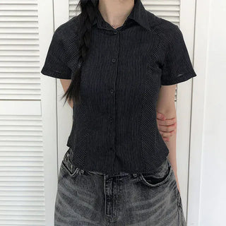 Striped Short Sleeve Collared Shirt