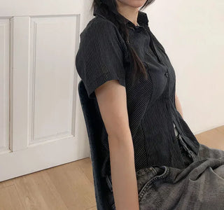 Striped Short Sleeve Collared Shirt