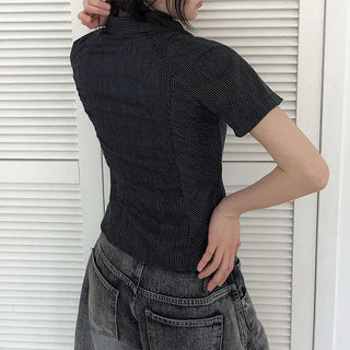 Striped Short Sleeve Collared Shirt