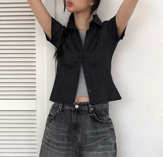 Striped Short Sleeve Collared Shirt