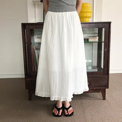 Flower Embroidered Frill Long Skirt