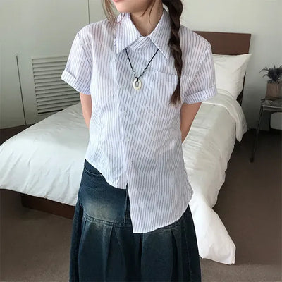 Monet Wrinkle Stripe Asymmetrical Shirt