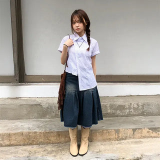 Monet Wrinkle Stripe Asymmetrical Shirt