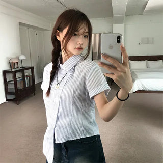 Monet Wrinkle Stripe Asymmetrical Shirt