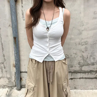 Ellie Ribbed Button Sleeveless