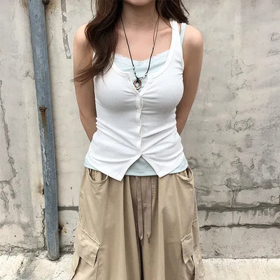 Ellie Ribbed Button Sleeveless