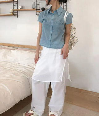 Cut-out Layered Skirt Elastic Pants