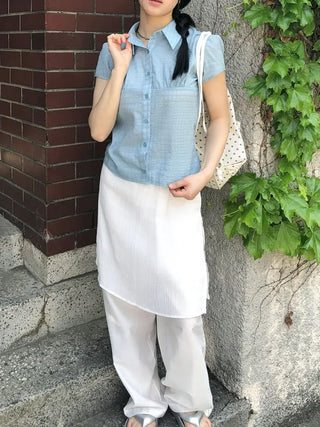 Cut-out Layered Skirt Elastic Pants