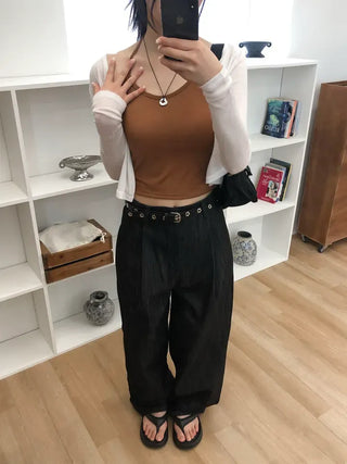 Pintuck Long Wide Raw Denim Pants