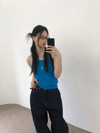 Pintuck Long Wide Raw Denim Pants