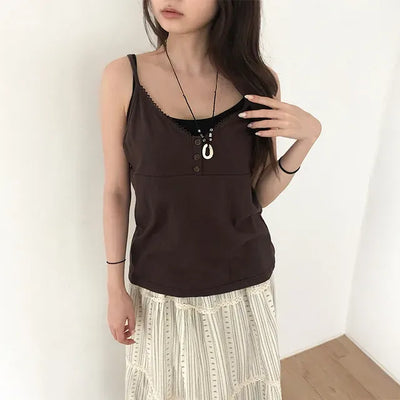 Lace Button Sleeveless