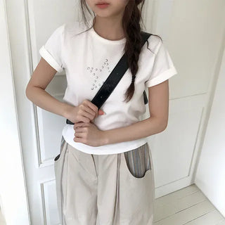 Star Stud Ribbed Half Sleeve Tee