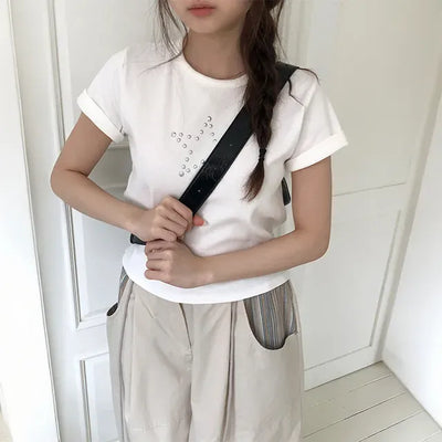 Star Stud Ribbed Half Sleeve Tee