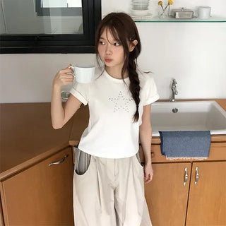 Star Stud Ribbed Half Sleeve Tee