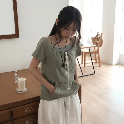 Beaded String Pocket Tee
