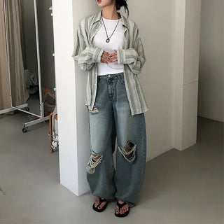 Rough Damage Wide Jeans