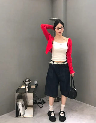 Pintuck Bermuda Raw Denim Pants