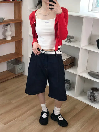 Pintuck Bermuda Raw Denim Pants